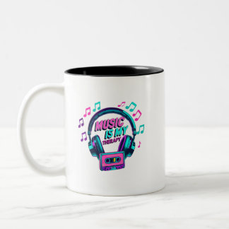 Tasse 2 Couleurs La musique est ma thérapie - Casques rétro Coffee 