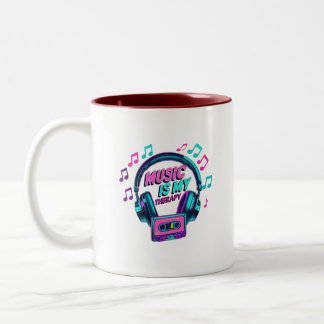 Tasse 2 Couleurs La musique est ma thérapie - Casques rétro Coffee 