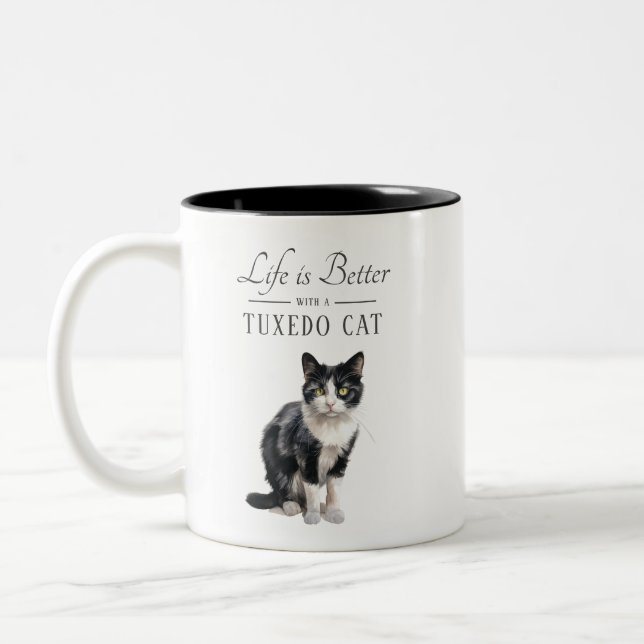 Tasse 2 Couleurs La vie est meilleur Tuxedo Chat (Gauche)