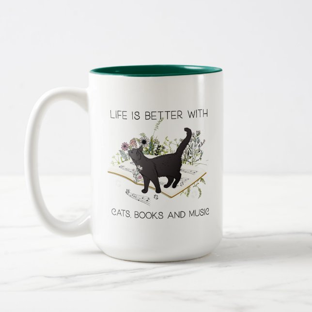 Tasse 2 Couleurs La vie est meilleure avec les chats Livres et la m (Gauche)