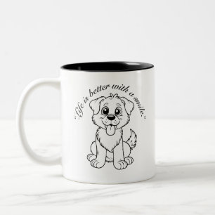 Tasse 2 Couleurs La vie est meilleure avec un sourire, Chien mignon