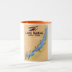 Tasse 2 Couleurs Lac Baïkal Sibérie Affiche de voyage russe Carte
