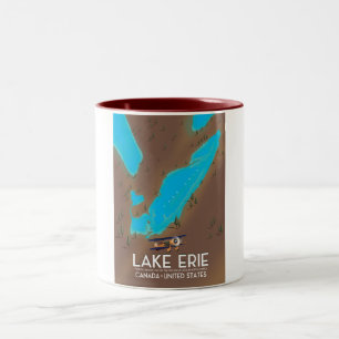 Tasse 2 Couleurs Lac Érié, carte de l'affiche de voyage du lac amér