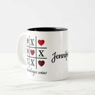 Tasse 2 Couleurs L'amour gagne toujours Tic Tac Toe Red Buffalo Coe