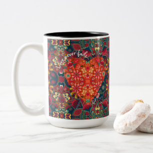 Tasse 2 Couleurs "L'amour ne faillit jamais" Cœur Paisley Coloré