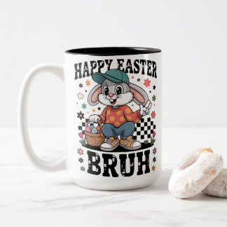 Tasse 2 Couleurs Lapin de Pâques drôle Bruh | Lapin cool avec lunet