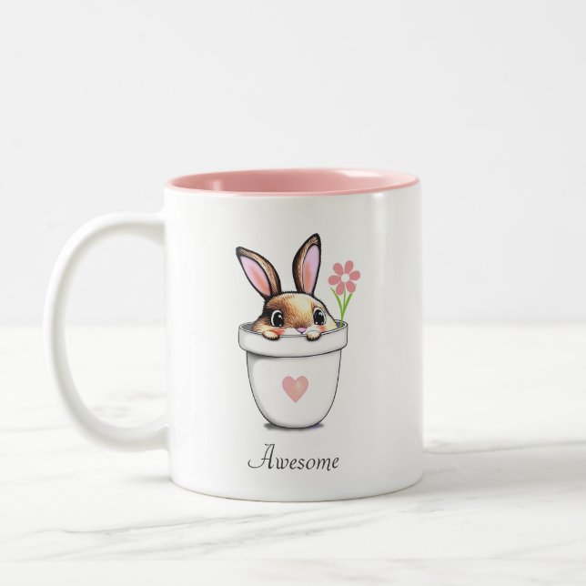 Tasse 2 Couleurs Lapin intelligent avec Fleur et Coeur (Gauche)