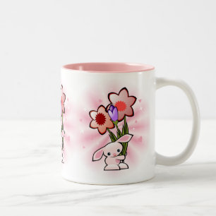 Tasse 2 Couleurs Lapin rose mignon avec des fleurs