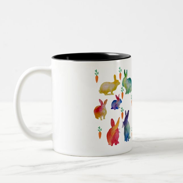 Tasse 2 Couleurs Lapins couleur aquarelle Pâques (Gauche)