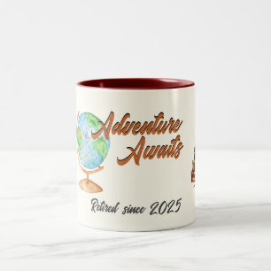 Tasse 2 Couleurs L'aventure de voyage à la retraite attend le monde