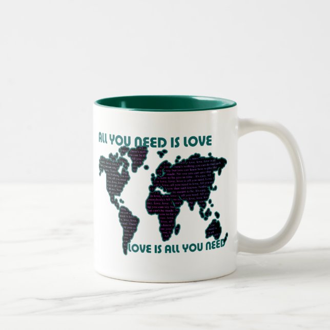 Tasse 2 Couleurs Le monde tout de Beatles que vous avez besoin est (Droit)