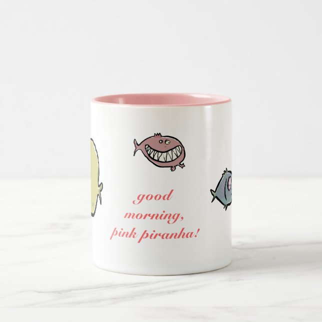 Tasse 2 Couleurs Le piranha rose - mots editable (Centre)