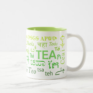Tasse 2 Couleurs Le thé dans toutes les langues, la viande en vert