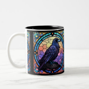 Tasse 2 Couleurs Le vitrail du corbeau effrayant