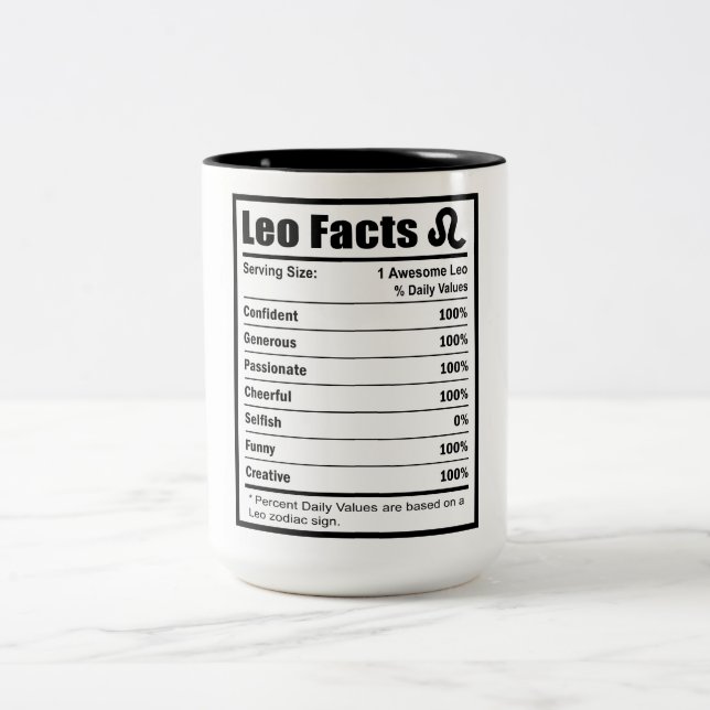 Tasse 2 Couleurs Leo Nutrition Facts (Centre)