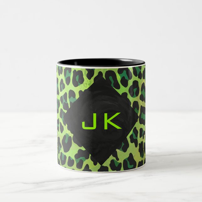 Tasse 2 Couleurs Léopard noir et vert avec Monogramme (Centre)