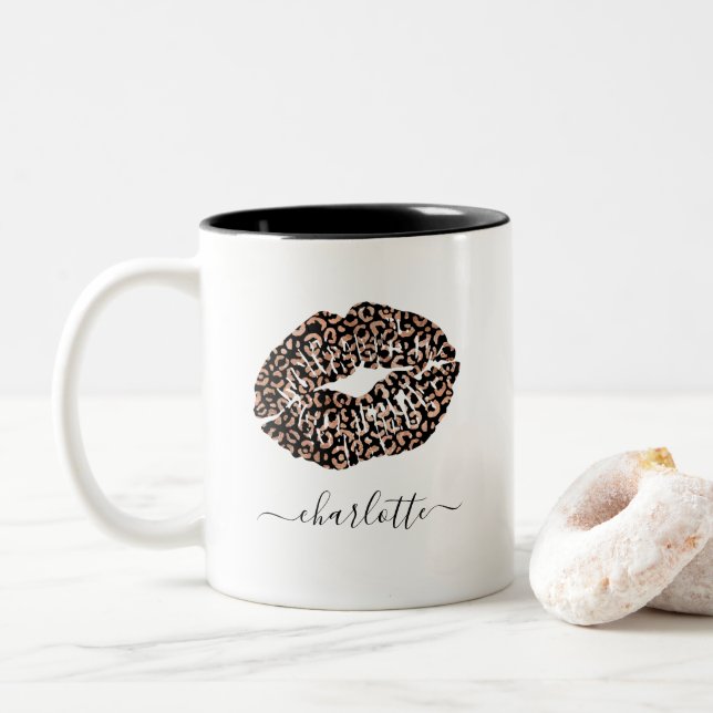 Tasse 2 Couleurs Léopard Poster de animal des lèvres (Avec donut)