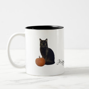 Tasse 2 Couleurs Les Citrouilles d'Orange de Chat Noir se réjouiss