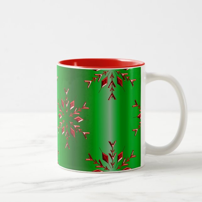 Tasse 2 Couleurs Les flocons rouges de Noël vert (Droit)