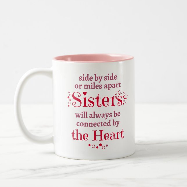 Tasse 2 Couleurs les soeurs seront toujours reliées par le coeur (Gauche)