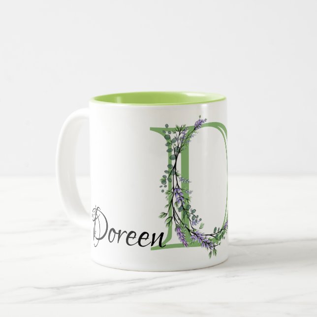 Tasse 2 Couleurs Lettre D Lavender Eucalyptus monogrammé (Devant gauche)