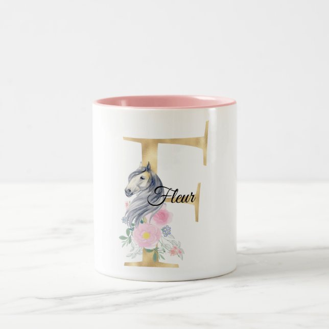 Tasse 2 Couleurs Lettre F monogramme personnalisé avec cheval  (Centre)