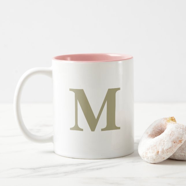Tasse 2 Couleurs Lettre initiale Monogramme verte Sage Cadeau Maria (Avec donut)