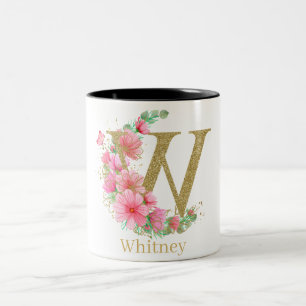 Tasse 2 Couleurs Lettre monogramme floral et or aquarelle W