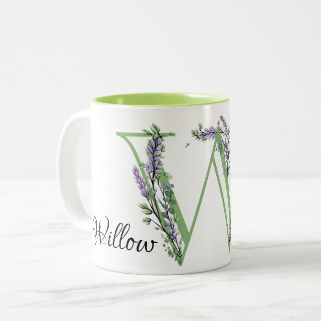 Tasse 2 Couleurs lettre monogrammée W Lavender eucalyptus (Devant gauche)