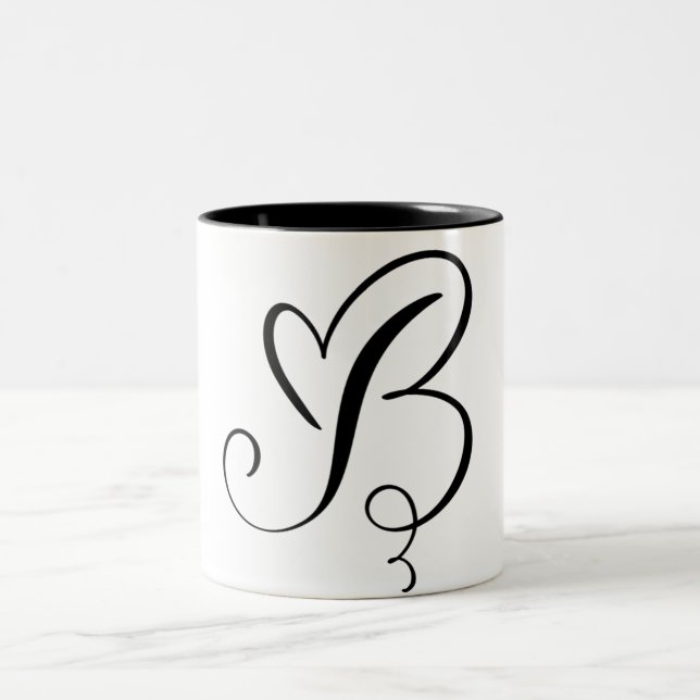 TASSE 2 COULEURS LETTRE NOIRE "B" ÉLÉGANTE MONOGRAMME (Centre)
