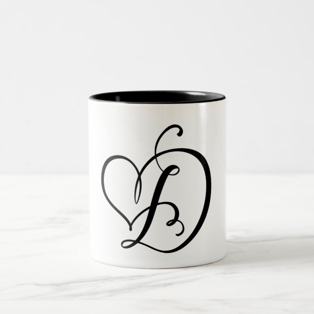 TASSE 2 COULEURS LETTRE NOIRE "D" ÉLÉGANTE MONOGRAMME (Centre)