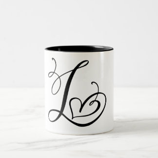 TASSE 2 COULEURS LETTRE NOIRE "L" ÉLÉGANTE MONOGRAMME