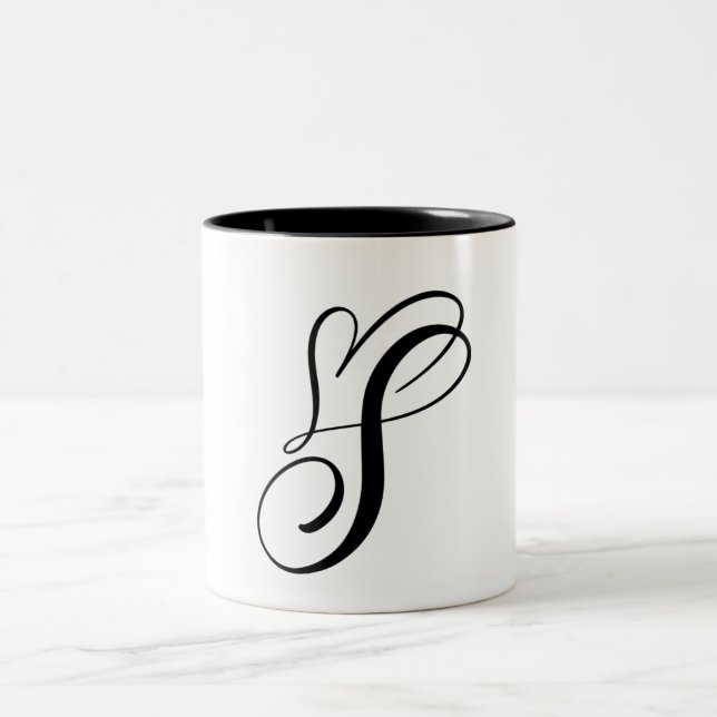 TASSE 2 COULEURS LETTRE NOIRE "S" ÉLÉGANTE MONOGRAMME (Centre)