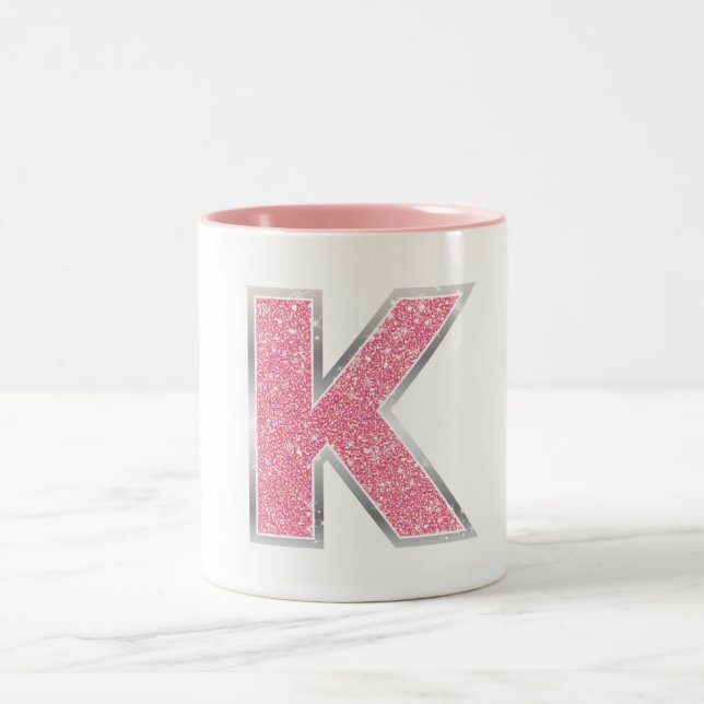 Tasse 2 Couleurs Lettre Parties scintillant rose K (Centre)