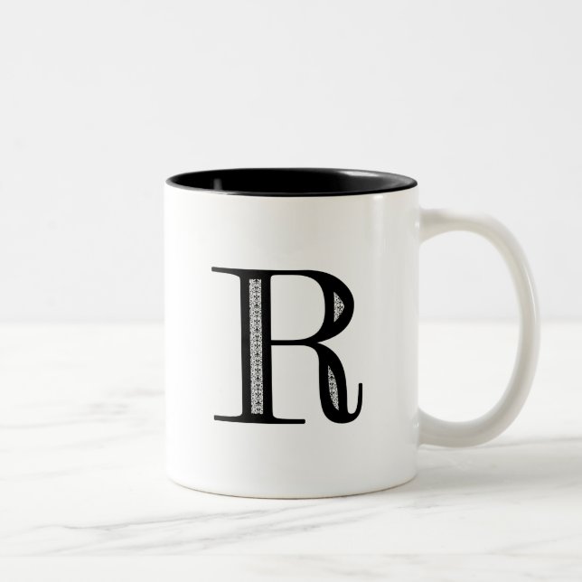 Tasse 2 Couleurs Lettre R - noir de damassé (Droit)