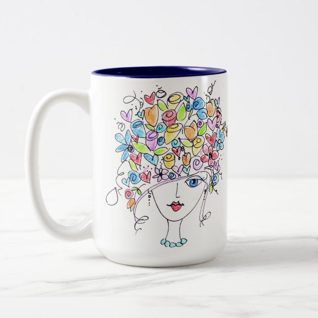 Tasse 2 Couleurs Lettre rouge - Dame aux fleurs (Gauche)