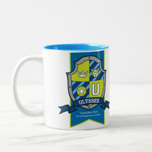 Tasse 2 Couleurs Lettre U crête bleu vert ours nom