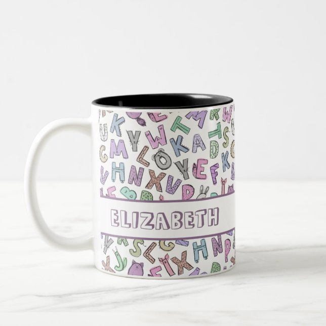 Tasse 2 Couleurs Lettres de l'alphabet des doodles (Gauche)