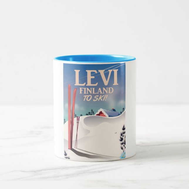 Tasse 2 Couleurs Levi, Finlande affiche de voyage en ski (Centre)