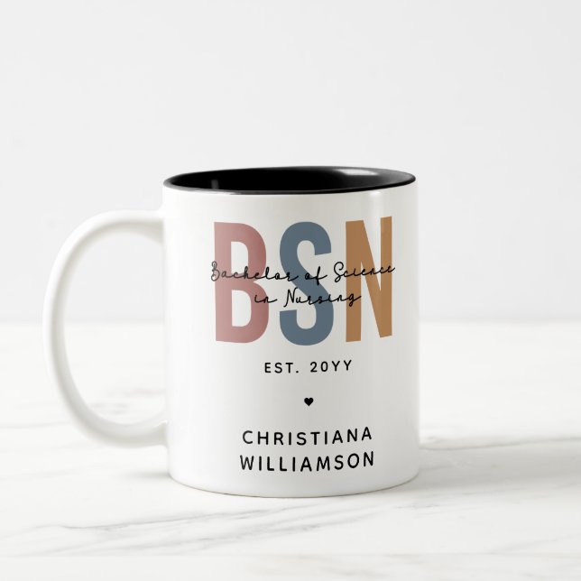 Tasse 2 Couleurs Licence BSN en sciences infirmières sur mesure (Gauche)