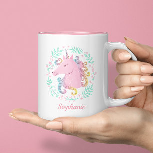 Tasse 2 Couleurs Licorne arc-en-ciel personnalisée florale