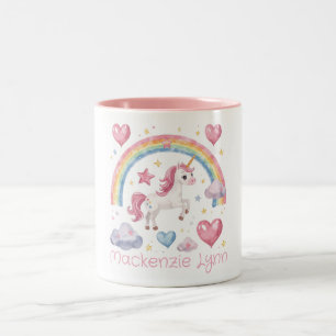 Tasse 2 Couleurs Licorne et arc-en-ciel à l'aquarelle Nom personnal