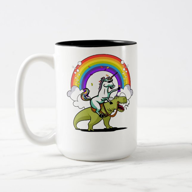 Tasse 2 Couleurs Licorne montant l'arc-en-ciel magique de dinosaure (Gauche)