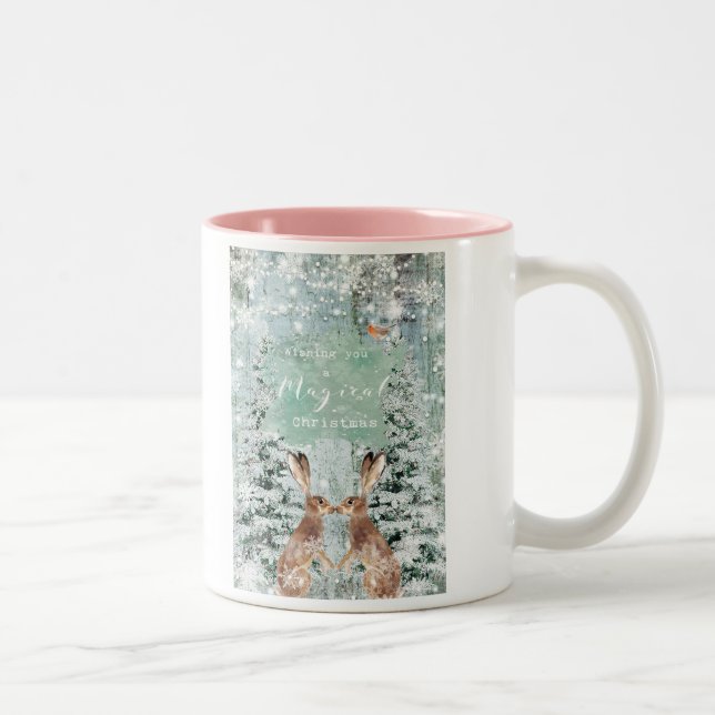 Tasse 2 Couleurs lièvre d'hiver magique noël (Droit)