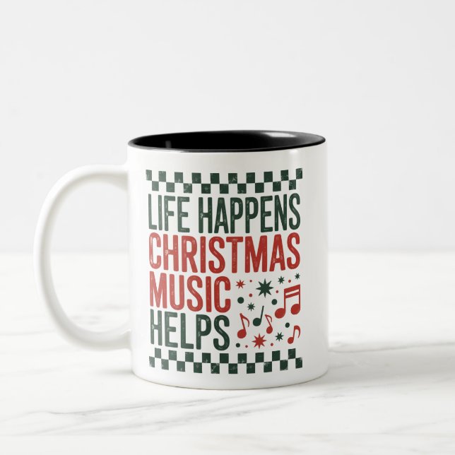 Tasse 2 Couleurs Life Happens Christmas Music Aide Funny Retro (Gauche)