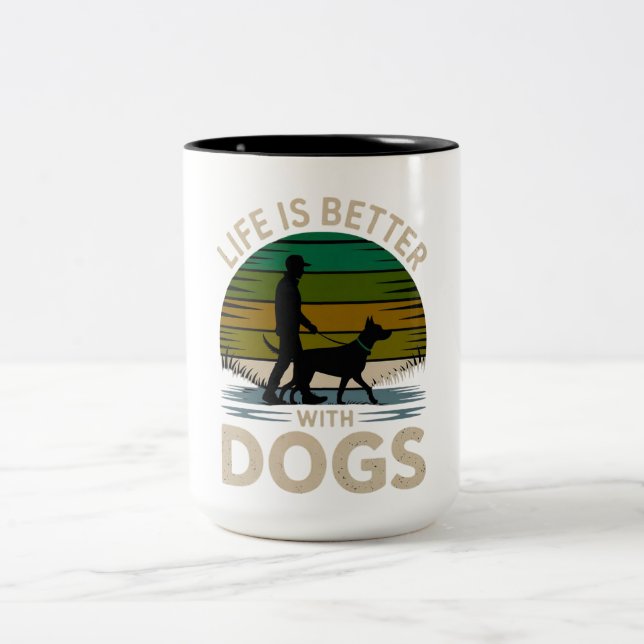 Tasse 2 Couleurs Life Is Better With Dogs Retro Silhouette Coffee M (Centre)
