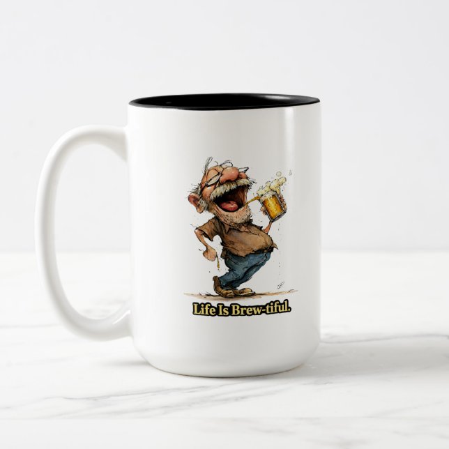 Tasse 2 Couleurs Life Is Brew-tiful Funny Beer Cartoon Tee (Gauche)