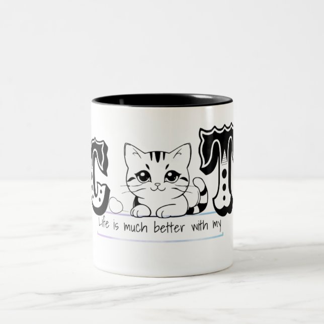 Tasse 2 Couleurs "Life Is Much Better With My Cat – Cute Cat Design (Centre)