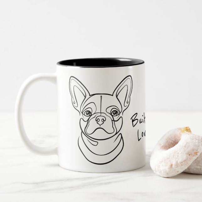 Tasse 2 Couleurs Ligne artistique de Bouledogue Français. Construit (Avec donut)