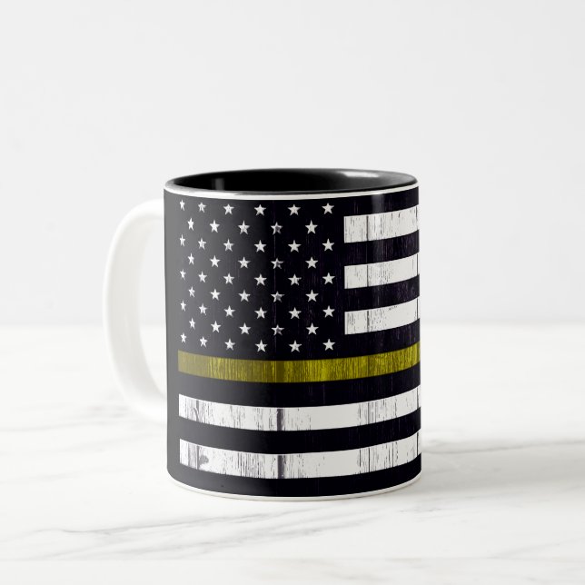 Tasse 2 Couleurs Ligne jaune mince usée drapeau d'expéditeur (Devant gauche)